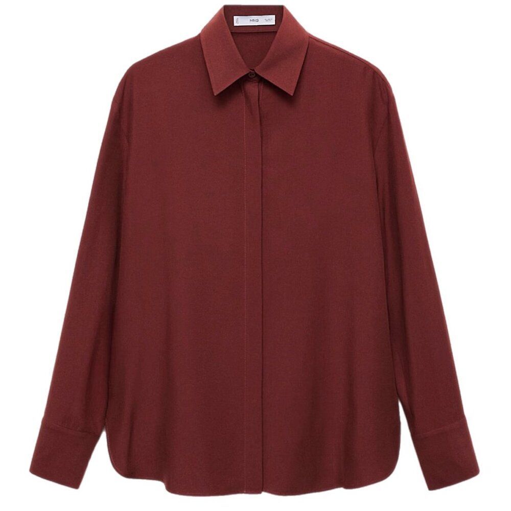 Mango Lyocell Button Down Shirt Dark Red Burgundy Wine Size Medium Sustainable